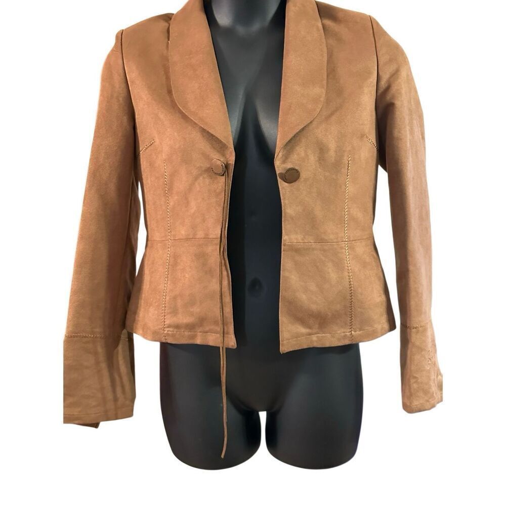 Parallel Women's Brown Faux Suede Embroidered Lined Blazer Jacket Medium